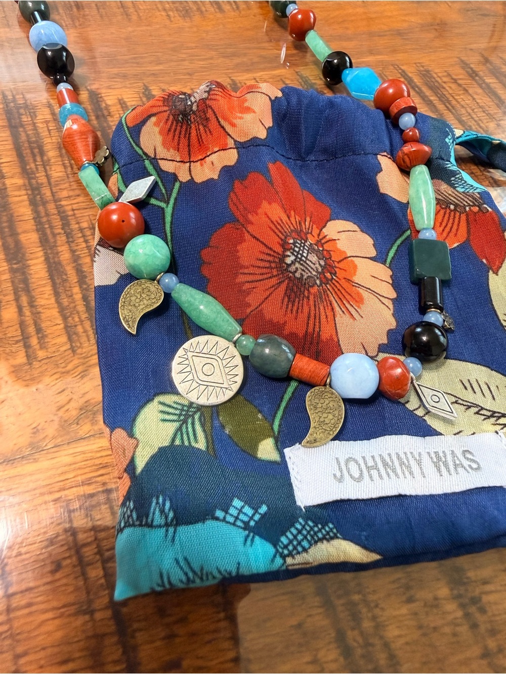Johnny Was Paisley Evil Eye Charm and Gemstone Necklace